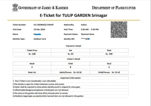 Tulip Garden Srinagar  Entry Fee & Tickets Price